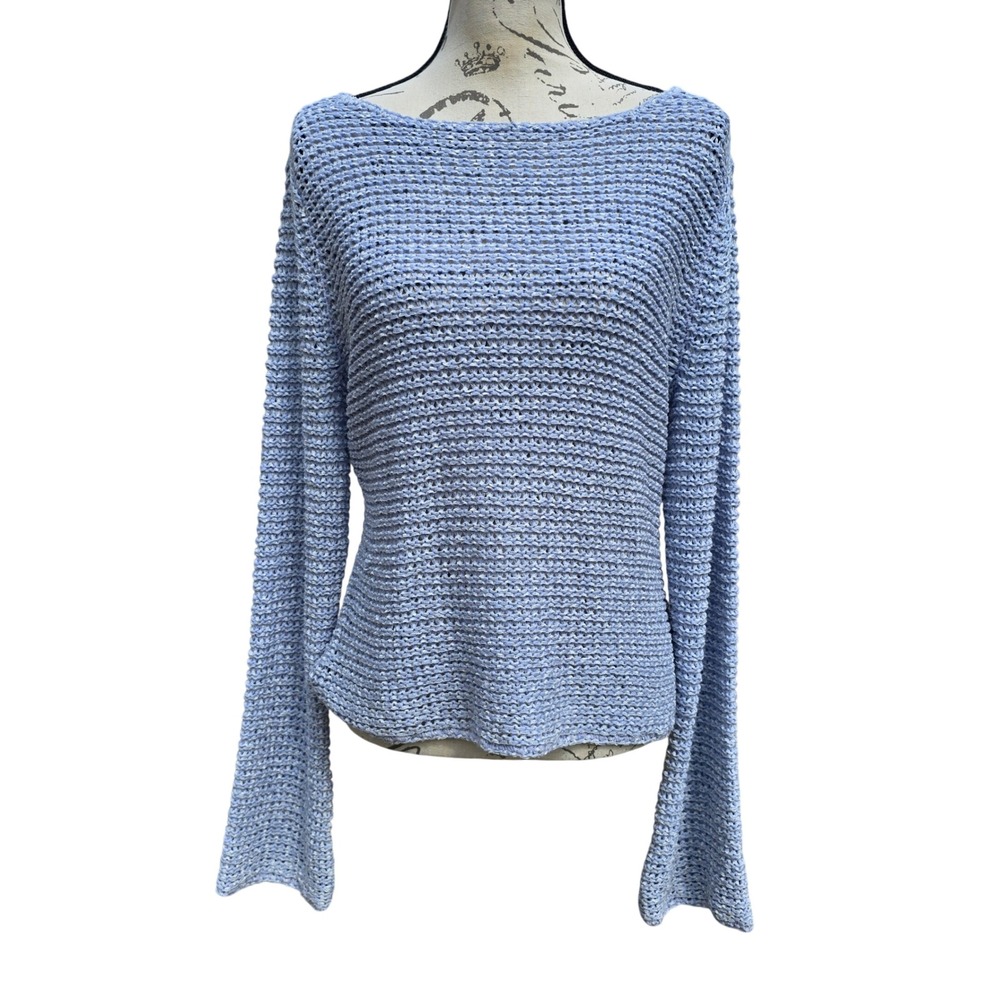 Talbots NWT Blue Lavender‎ Open Knit Boat Neck Sweater Womens Large